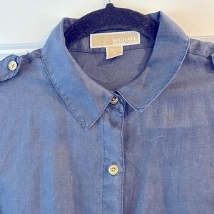 Michael Kors Navy linen Long Sleeve Button-Up Dress